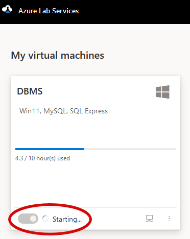 Azure Labs starting VM
