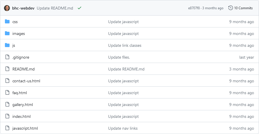Image of GitHub file structure showing directories and sub-directories