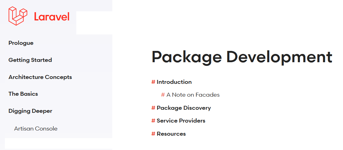 Screenshot of Laravel Package Development web page.