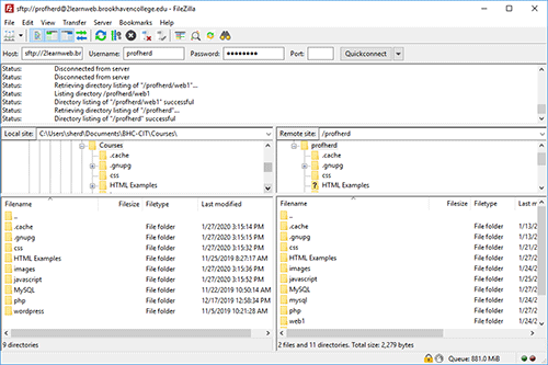 FileZilla connected
