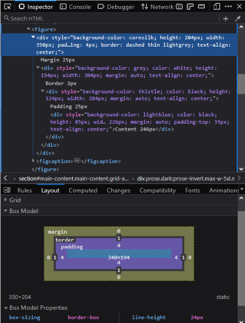 Browser Dev Tools layout tab