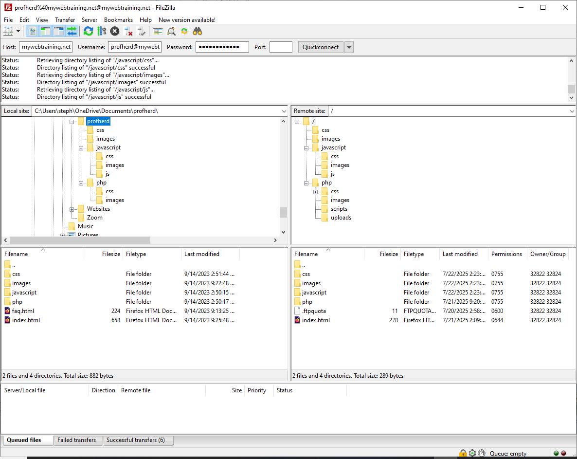 FileZilla connected interface