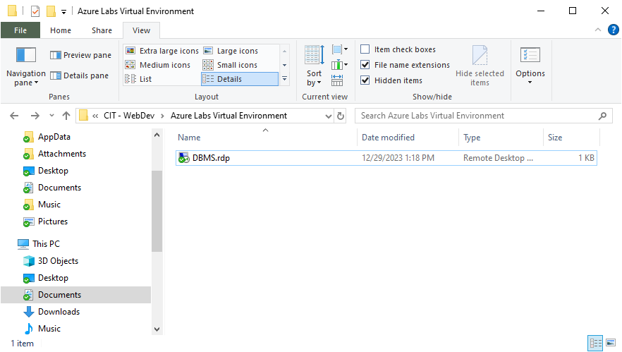 Save Azure Labs Connection File