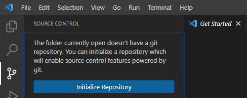 VS Code menu showing tools and repository initialization button