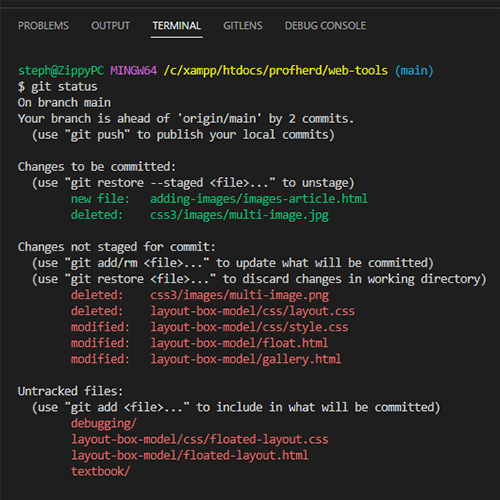 Git menu showing file update status
